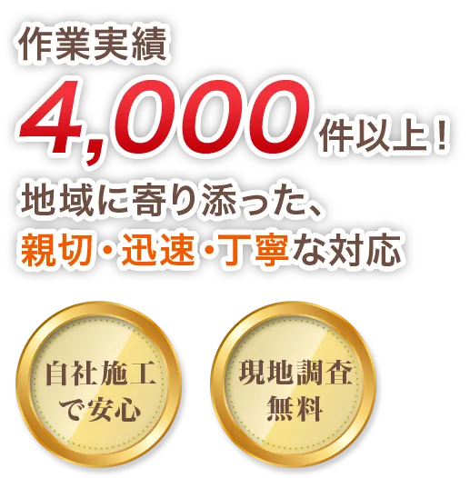 作業実績4,000件以上!地域に寄り添った、親切・迅速・丁寧な対応